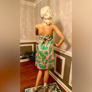 KAELI SMITH! Hawaiian Palm leaf Sundress!🏝️Grn/pink backless/strapless/size-10